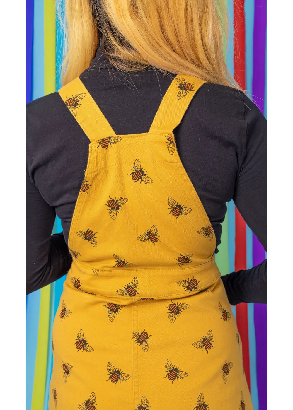 Run & Fly Bees Knees Twill 60's Pinafore Dress Gold