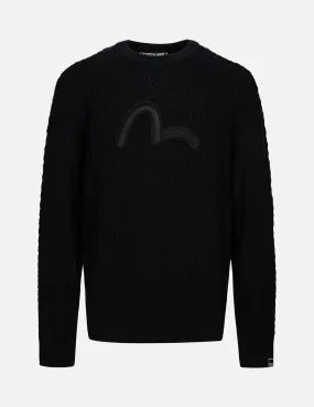 Seagull Embroidery Cable Knit Regular Fit Sweater