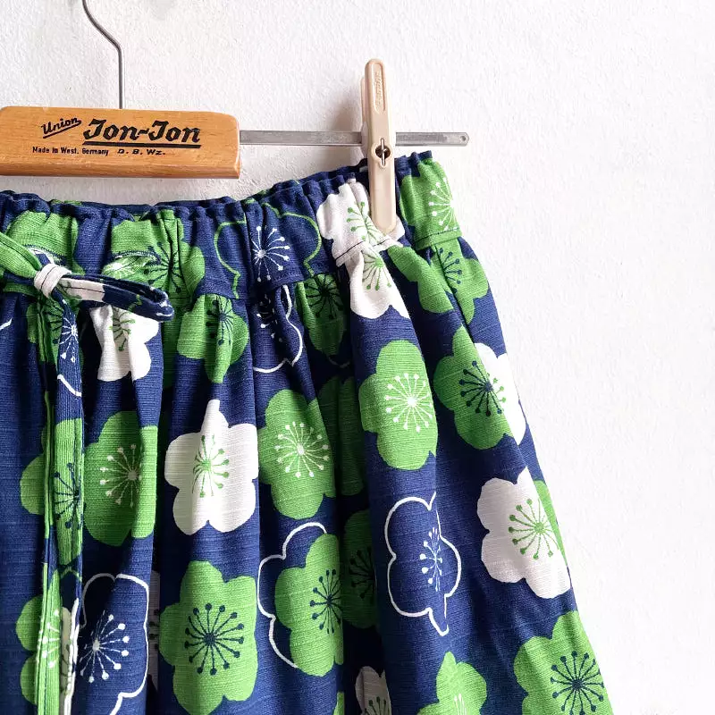 Shorties Long Skirt - Japanese Flower Blue/Green