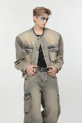 Shoulder Pads Pockets Denim Jacket