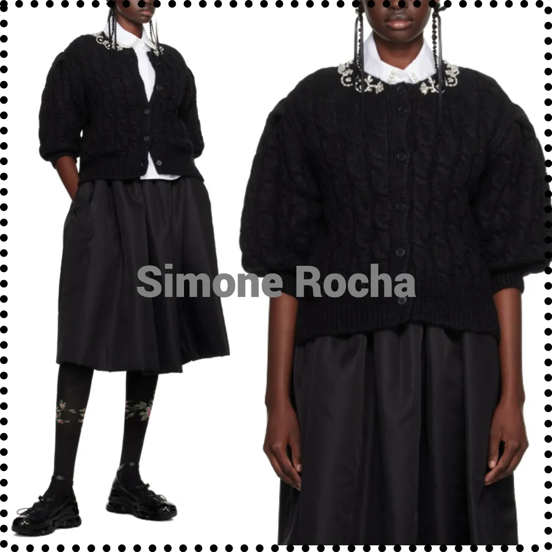 Simone Rocha  |Wool Rib Plain Elegant Style Puff Sleeves Cardigans