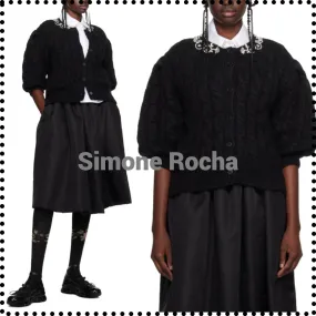 Simone Rocha  |Wool Rib Plain Elegant Style Puff Sleeves Cardigans