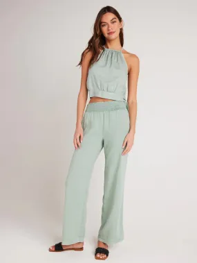 Smocked Waist Wide Leg Pant - Oasis Green