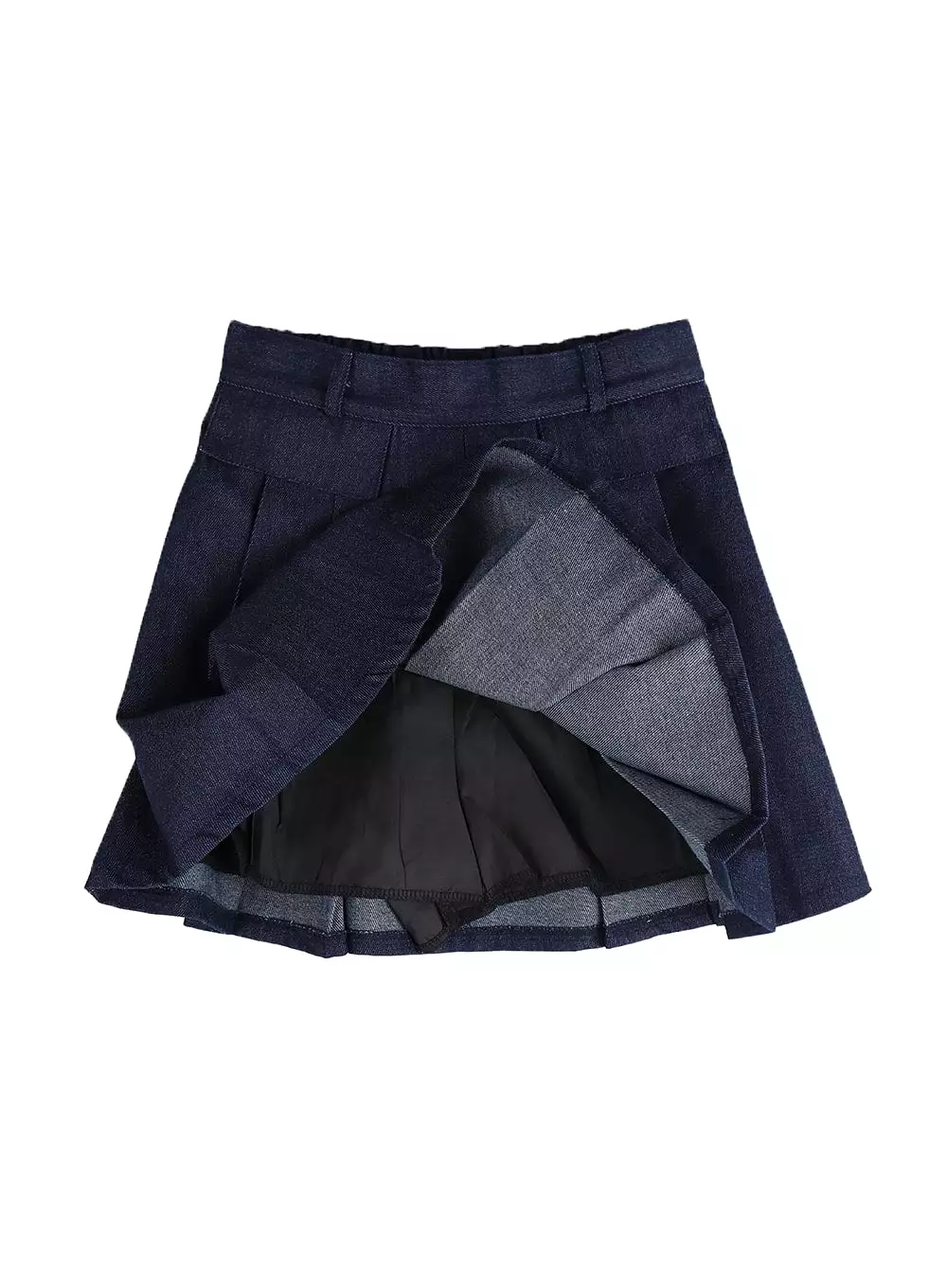 Solid Pleated Denim Mini Skirt IM406