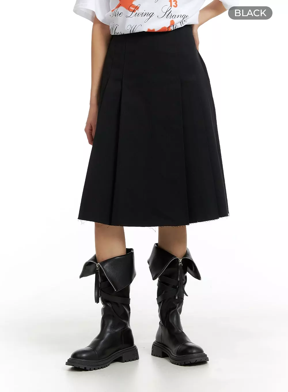 Solid Pleated Midi Skirt CM406