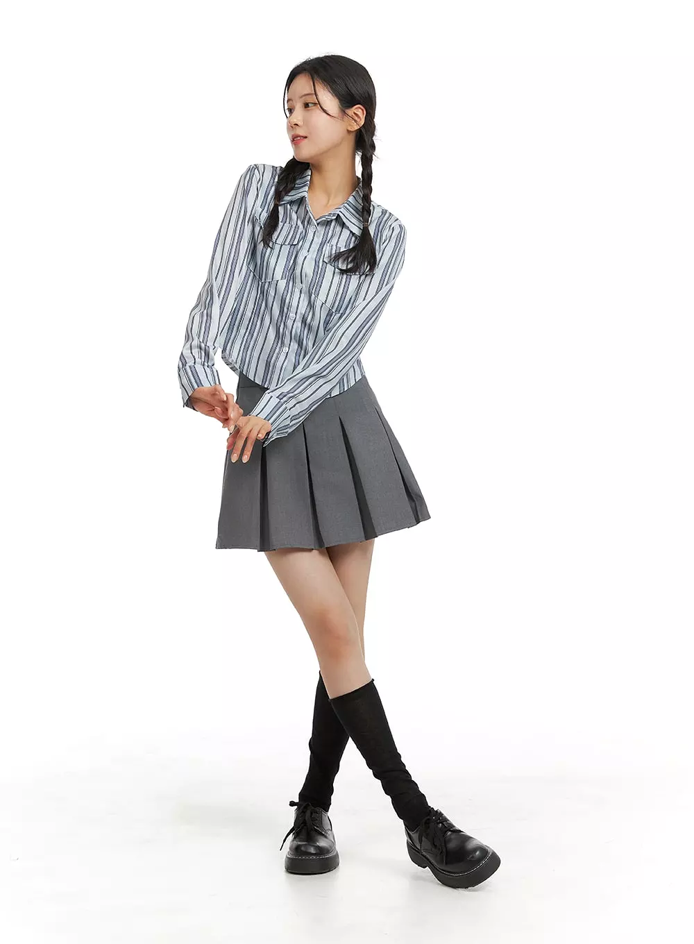 Solid Pleated Mini Skirt OM420