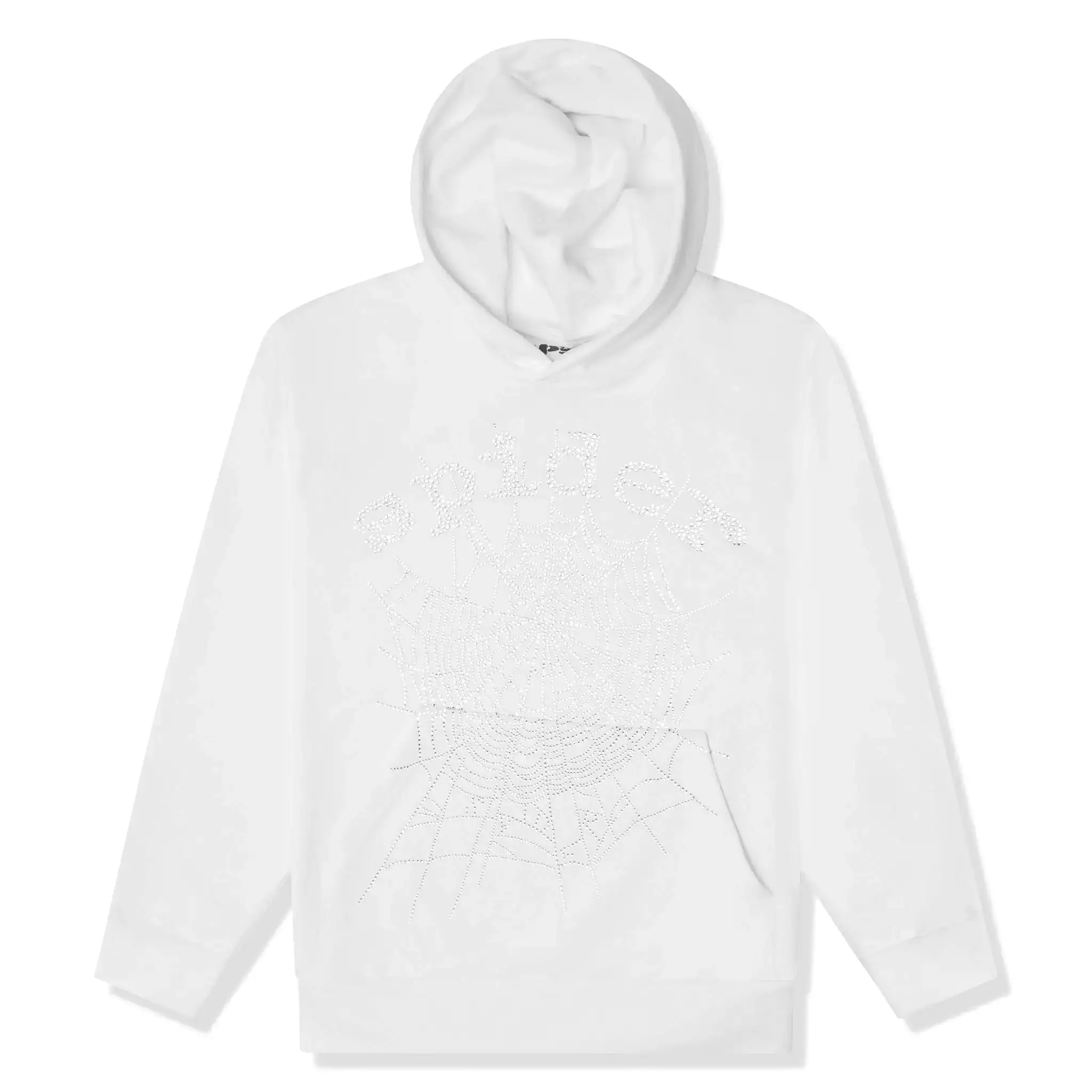 Sp5der OG Rhinestone Logo White Hoodie