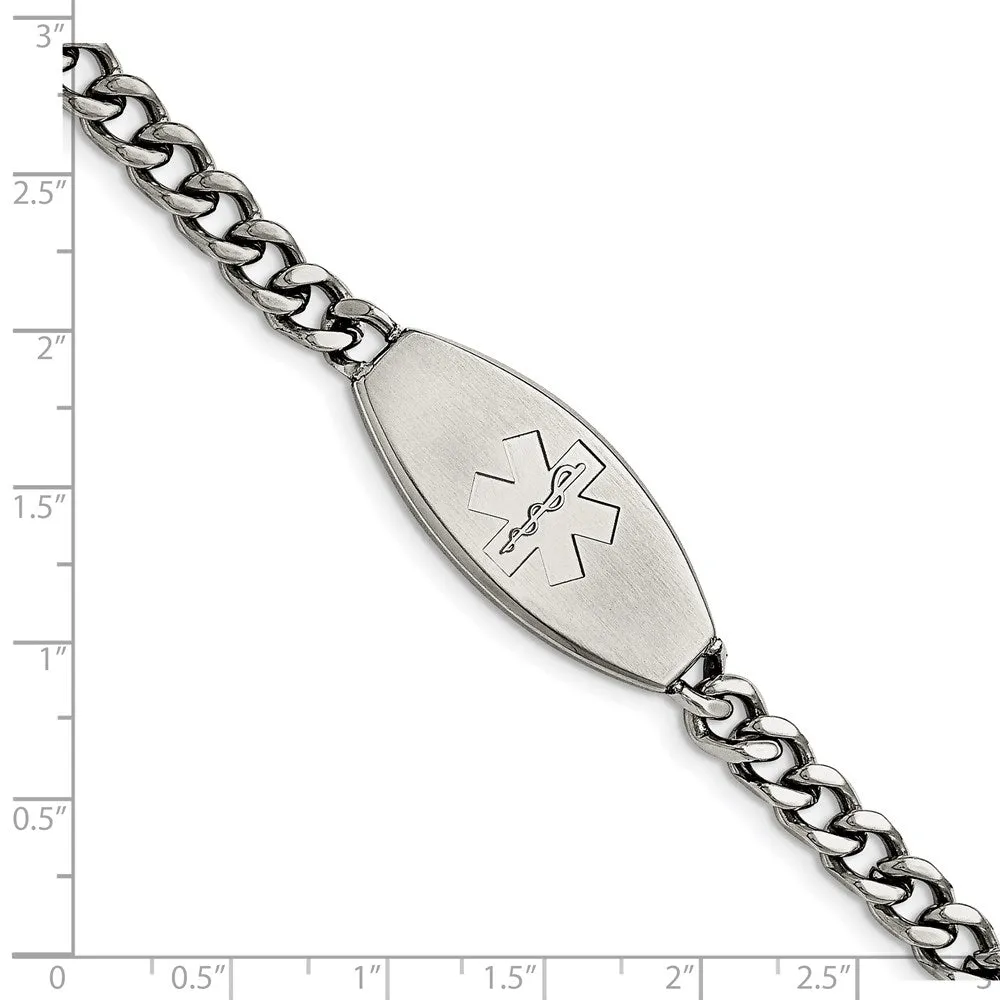 Stainless Steel Brushed Oval Medical I.D. Curb Bracelet, 8.5 Inch