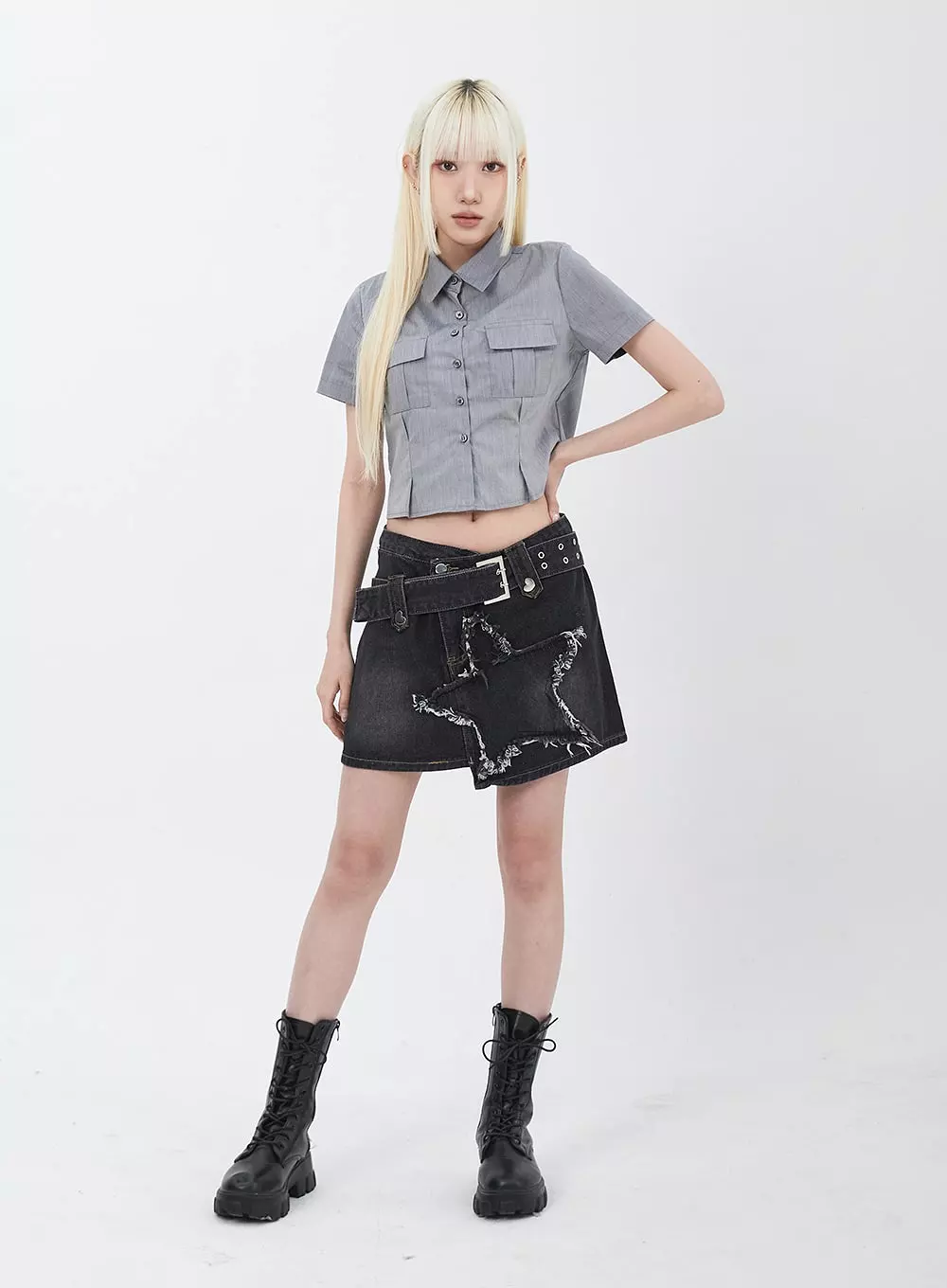 Star Denim Mini Skirt IU313