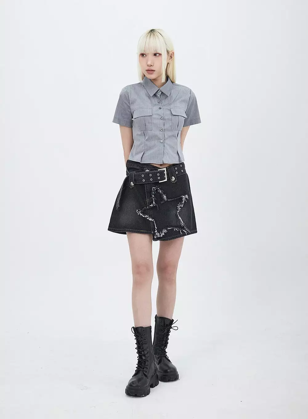 Star Denim Mini Skirt IU313