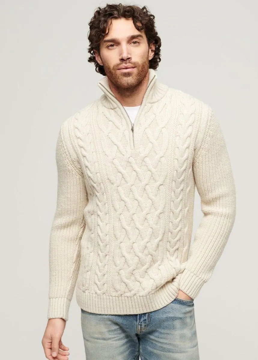 Superdry Jacob Half Zip Knitted Jumper Ecru