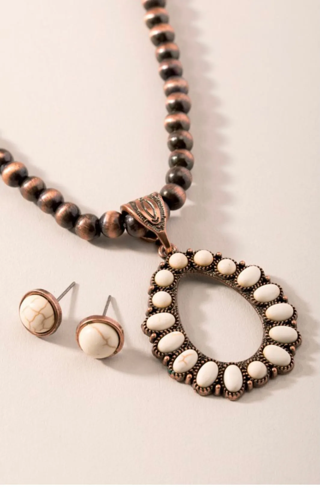 Teardrop Conundrum Pendant Faux Navajo Pearl Necklace