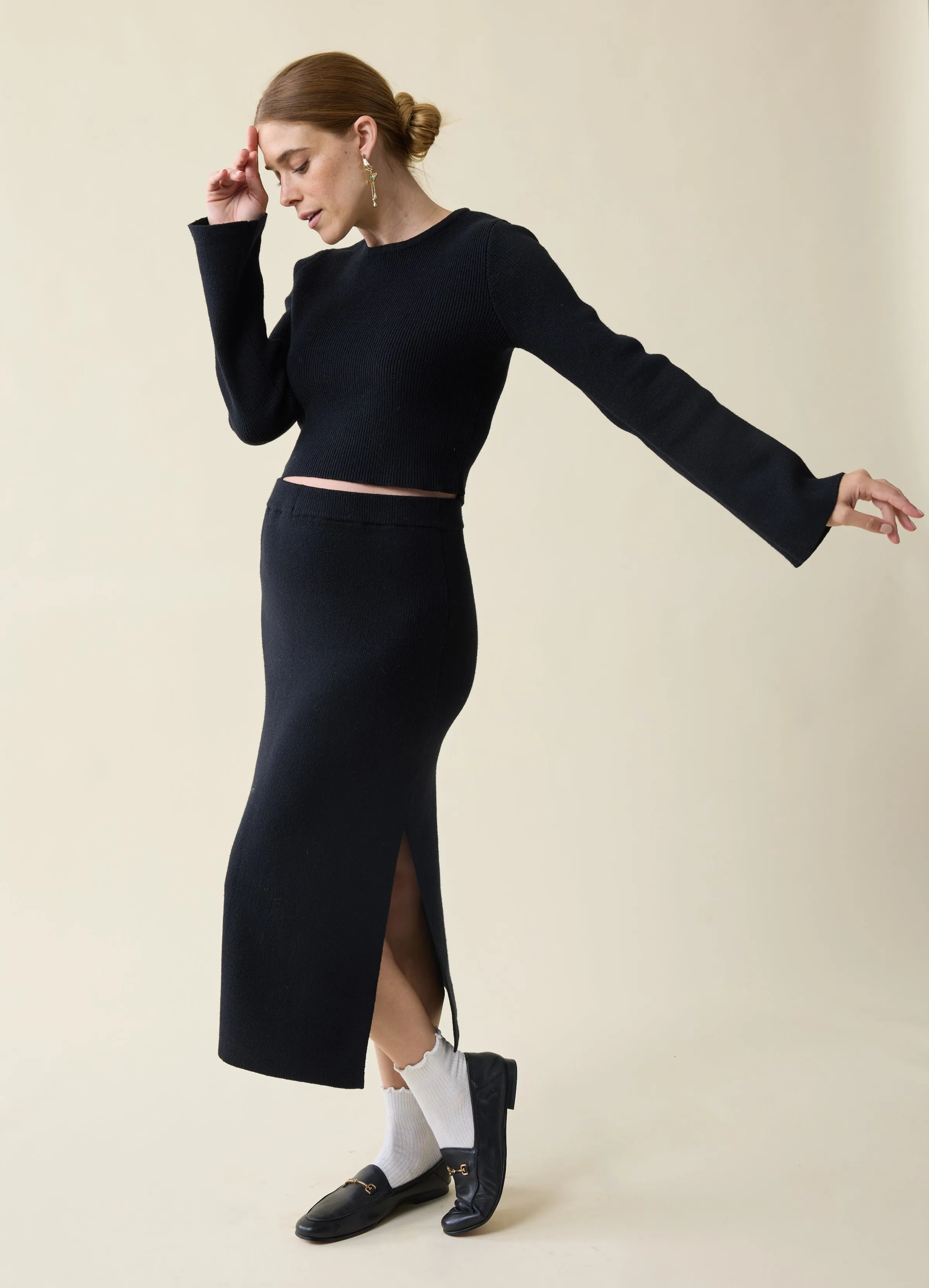 The Mix + Mingle Black Maternity Midi Skirt Set