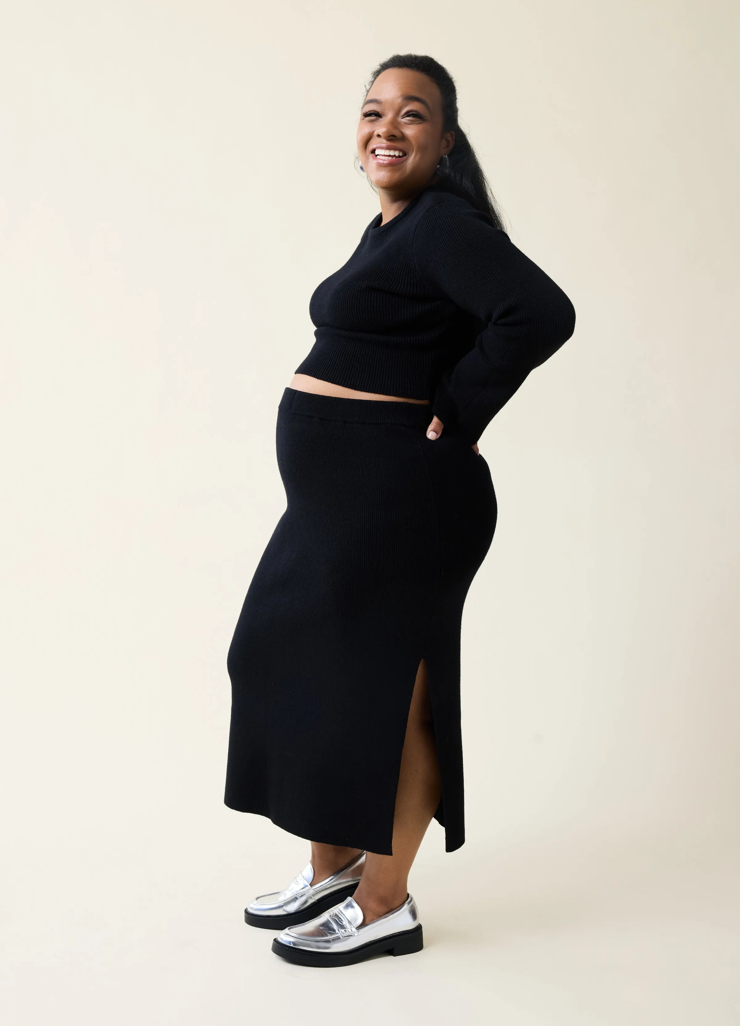 The Mix + Mingle Black Maternity Midi Skirt Set