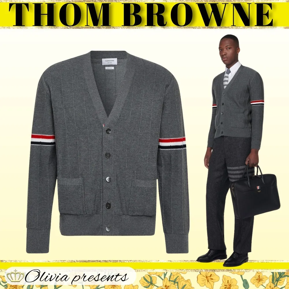 THOM BROWNE  |Stripes Wool Plain Designers Cardigans