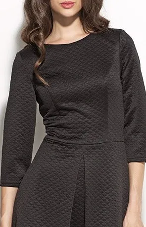 Three quarter sleeve black quilted dress