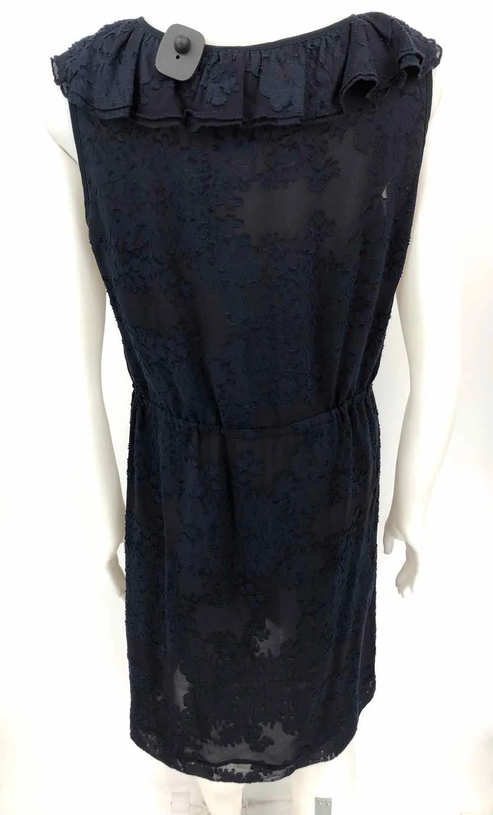 TORY BURCH Navy Silk & Cotton Embroidered Ruffle Trim Size 12  (L) Dress