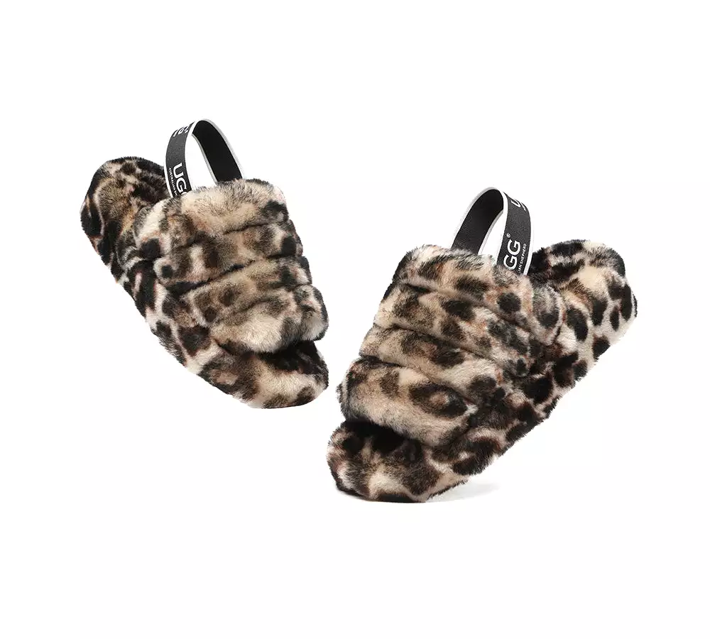 UGG Australian Shepherd Leopard Print Fluffy Women Slides Pamela