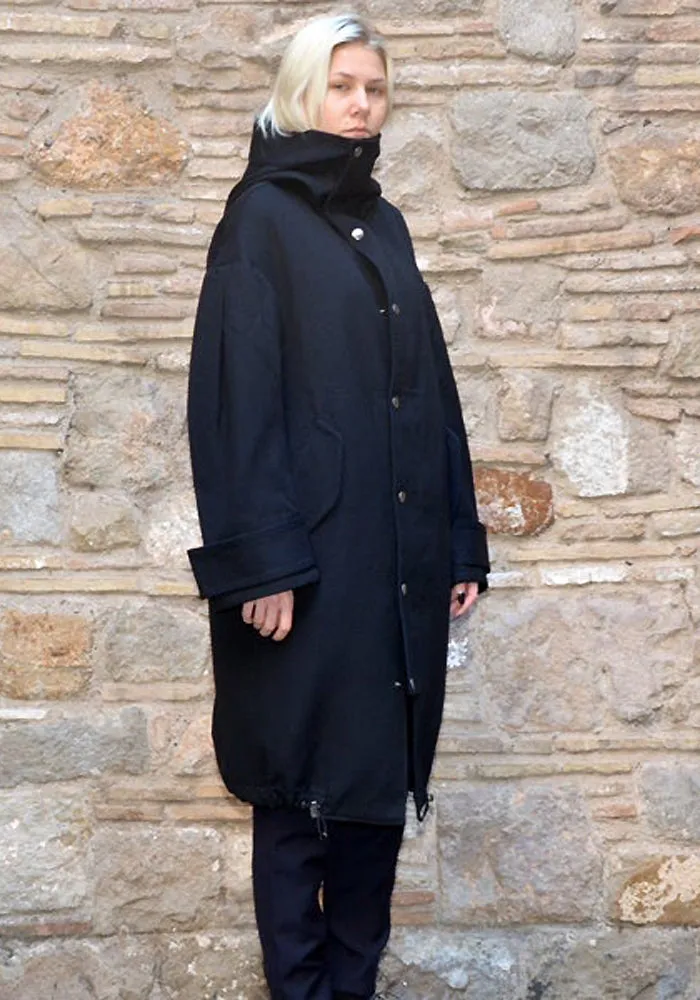 UJOH HOODED COCOON COAT NAVY