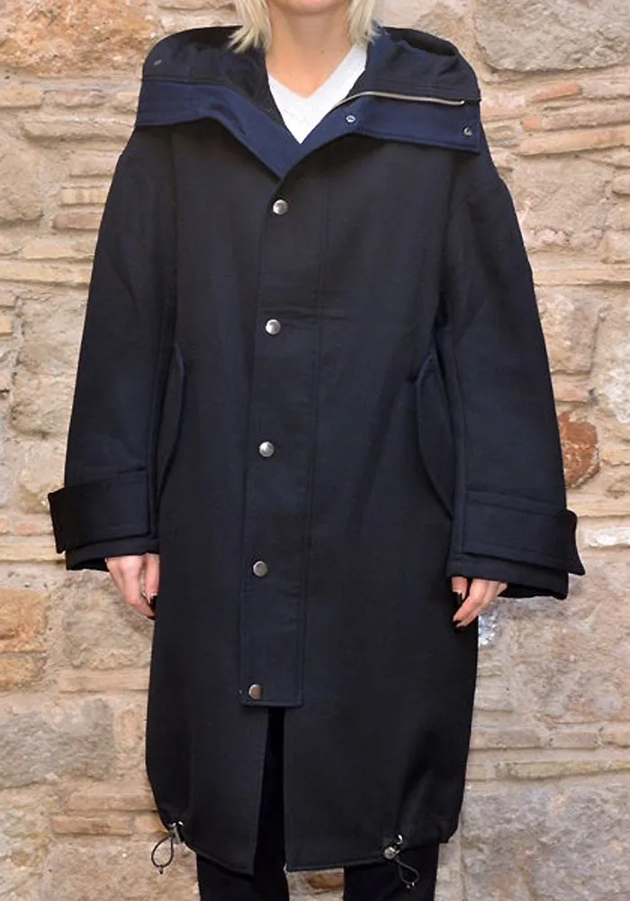 UJOH HOODED COCOON COAT NAVY