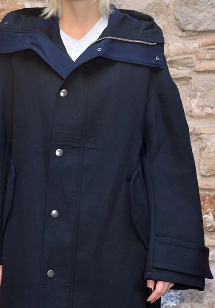 UJOH HOODED COCOON COAT NAVY