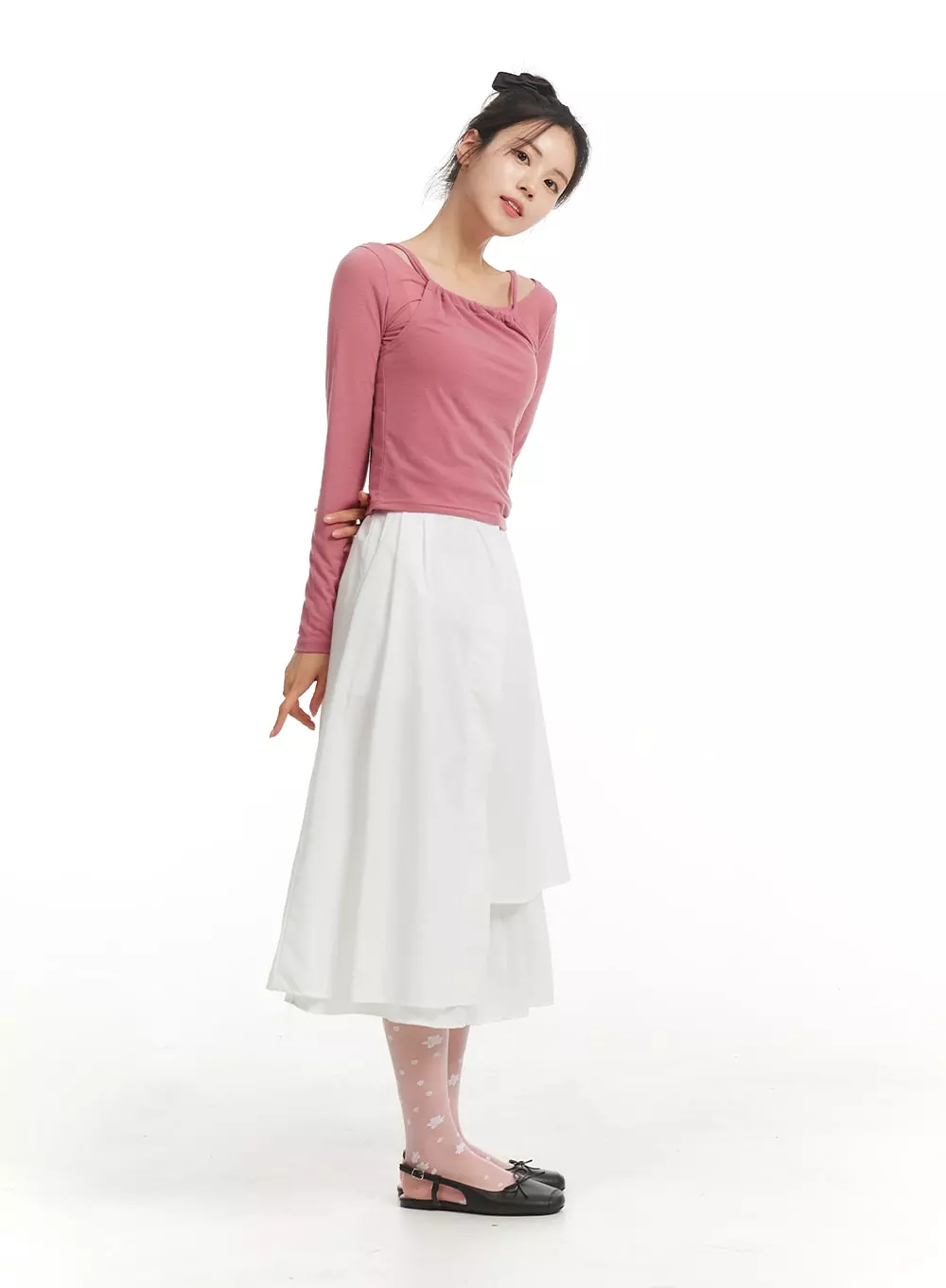 Unbalanced Cotton Midi Skirt OM406