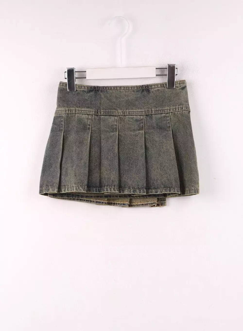 Unbalanced Denim Pleated Mini Skirt IJ430