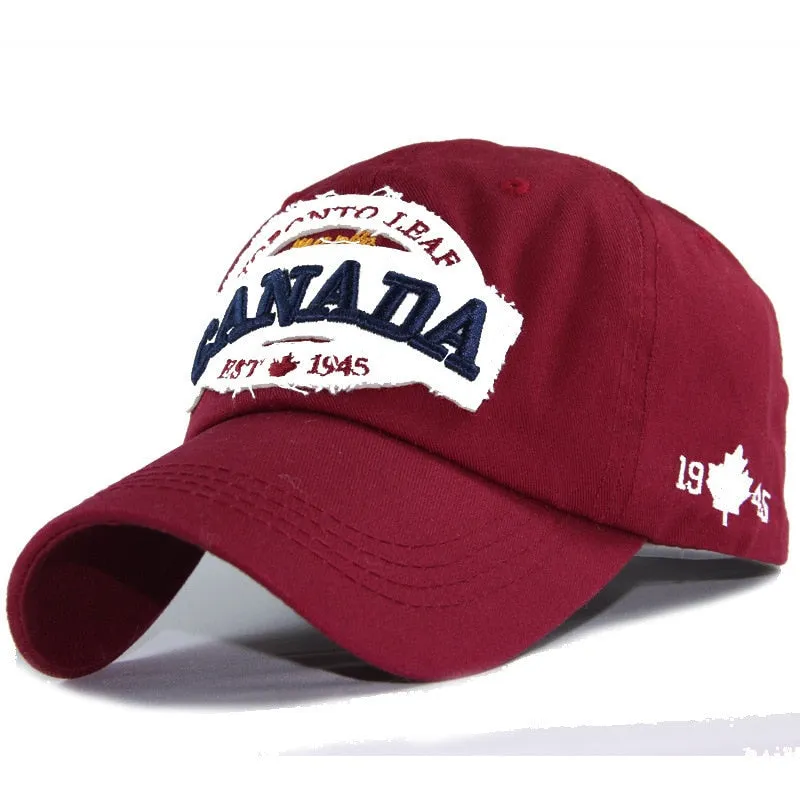 Unisex Cotton Canada Letters Embroidered Patch Snapback Baseball Cap