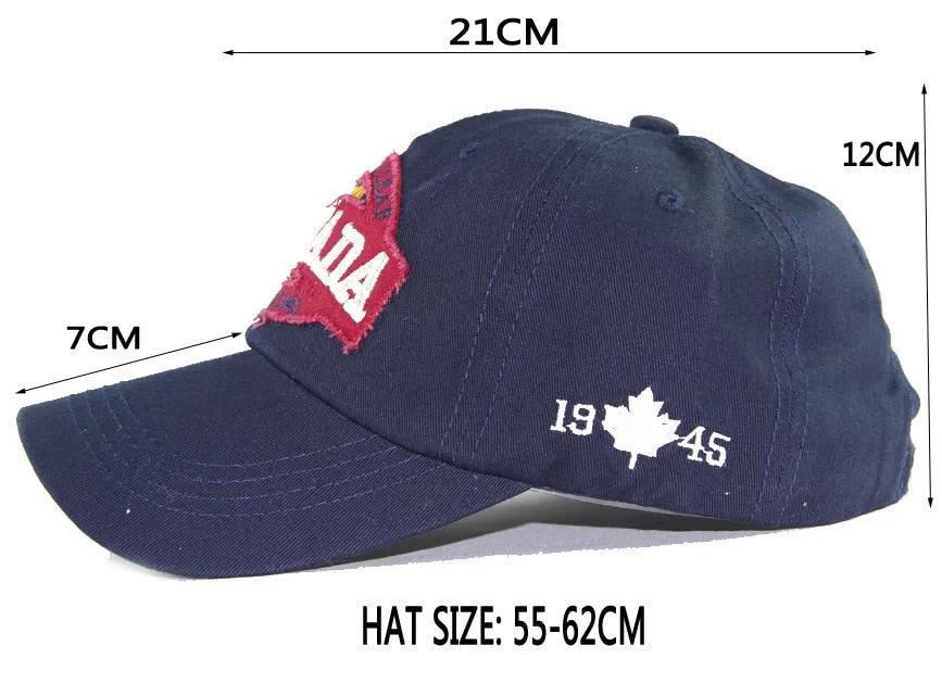 Unisex Cotton Canada Letters Embroidered Patch Snapback Baseball Cap