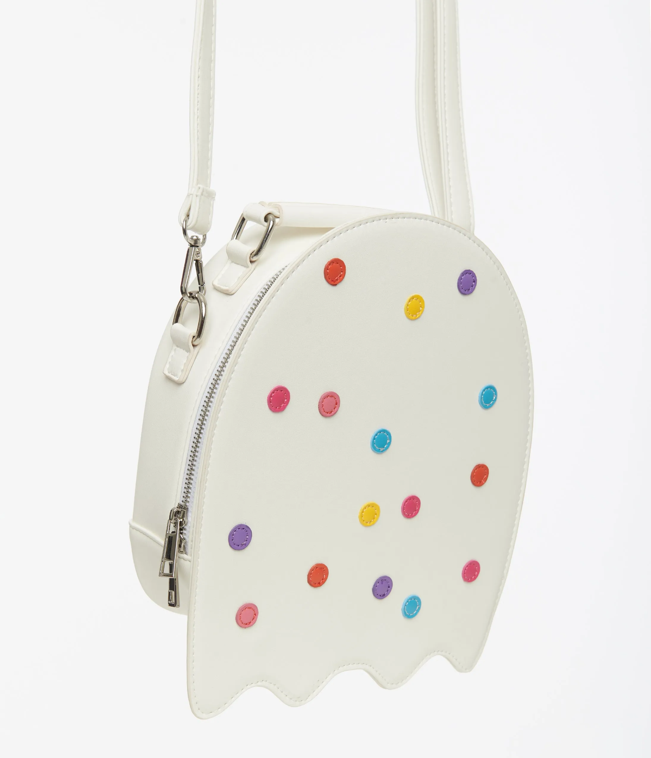 White Leatherette Circus Cookie Ghost Crossbody Bag