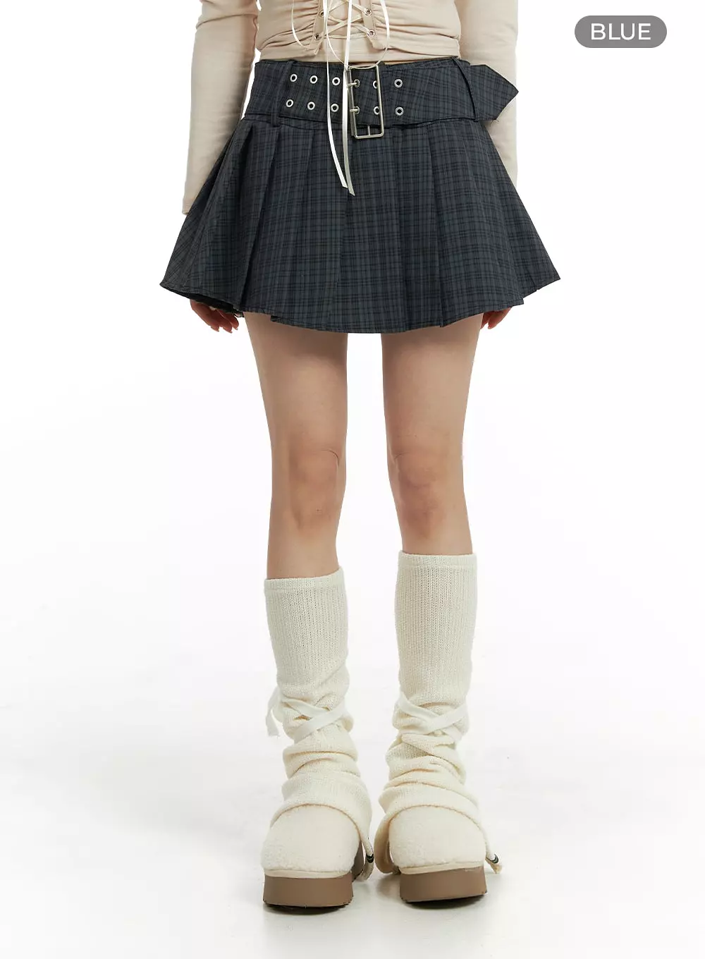 Wide Belt Checkered Mini Skirt CF429