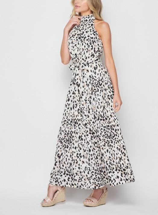 Woven animal print halter maxi dress