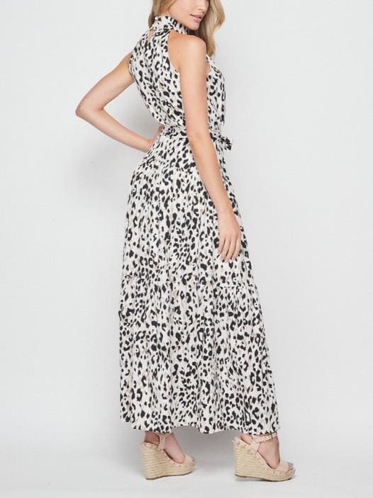 Woven animal print halter maxi dress