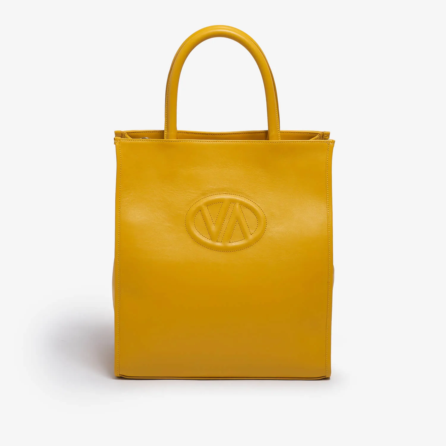 Yellow calf leather shopping bag