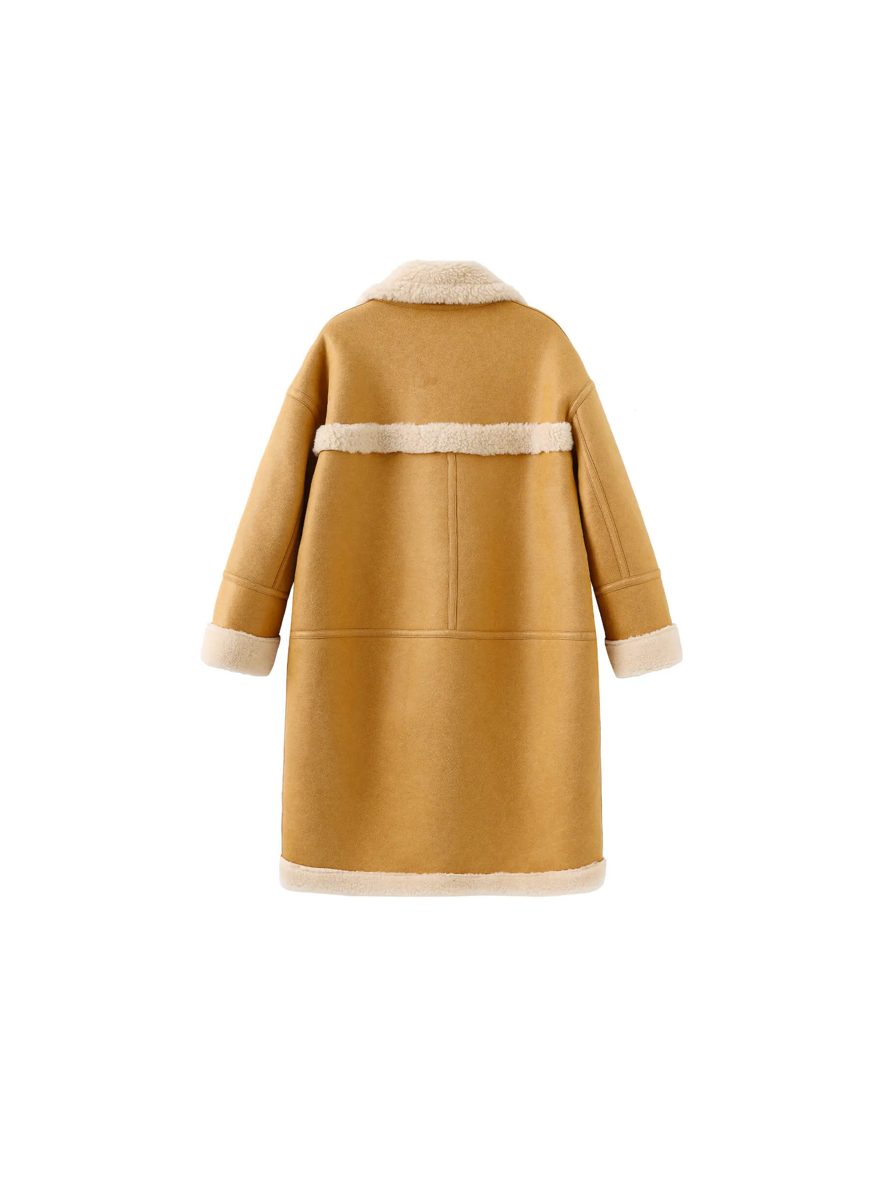 Yellow Faux Leather Sheep Wool Long Coat