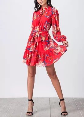 Zeta floral mini red floral print dress