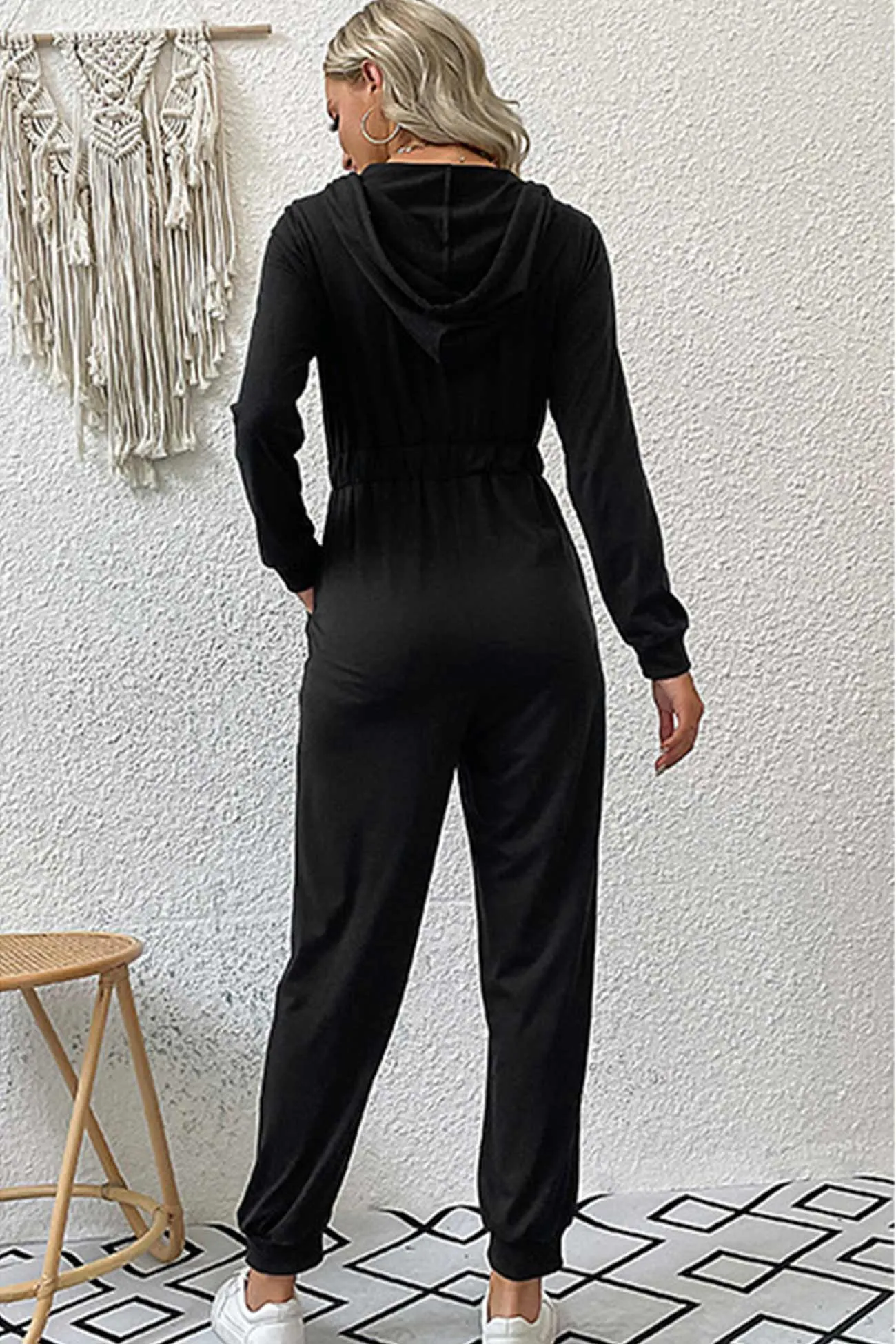 Zipper-Front High Waist Hoodie Jumpsuits